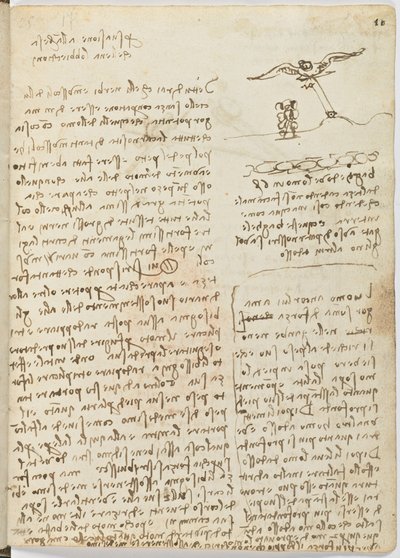 Fuglers flykode, c. 1505-06, papirmanuskript, cc. 18, ark 16 recto av Leonardo da Vinci